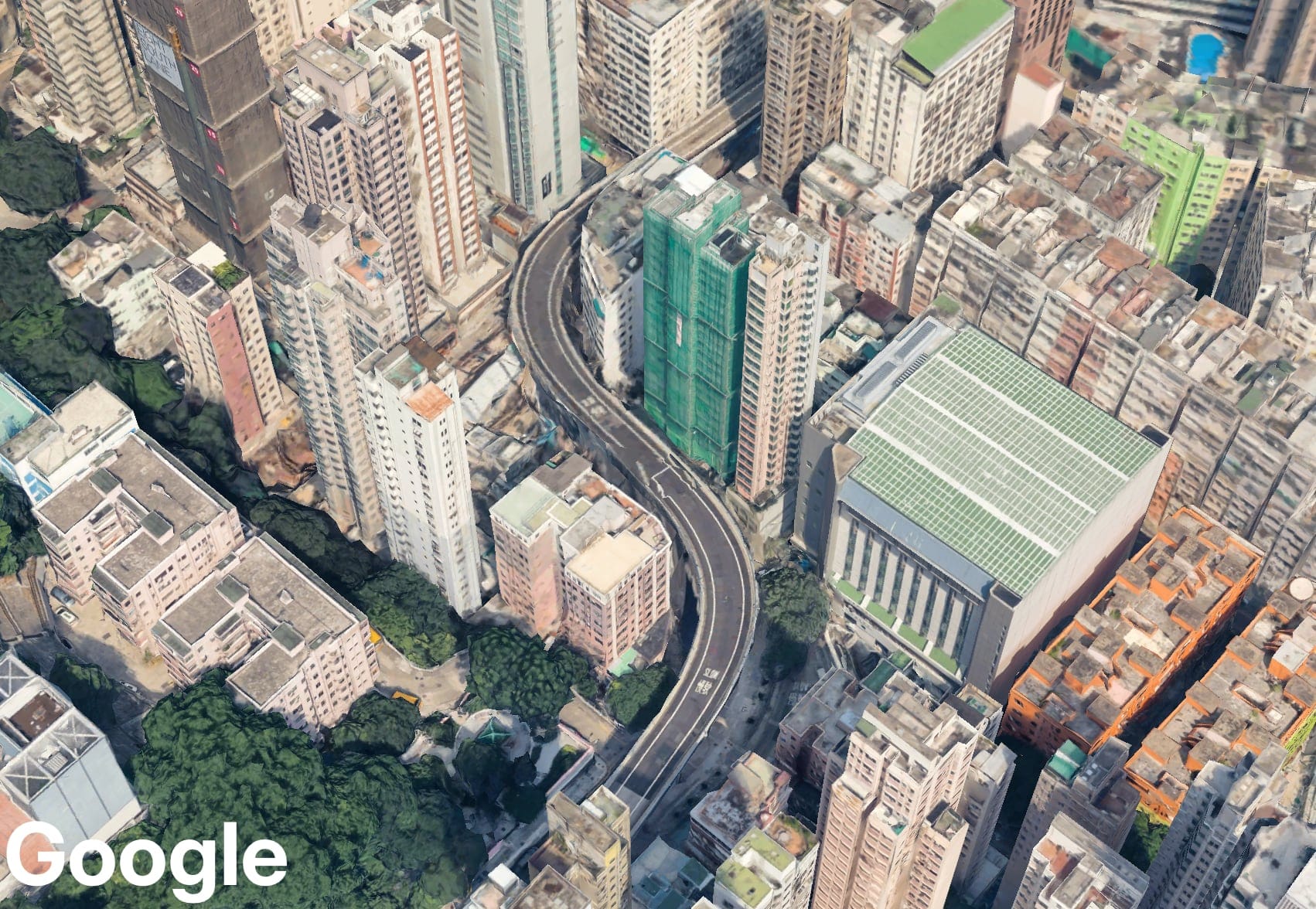 A Google Map view of the twisty Hill Road Flyover in Hong Kong.