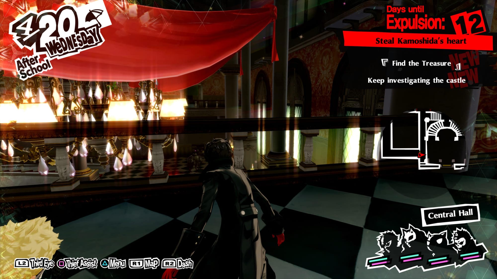 A screenshot from Persona 5, displaying the date in the top left and a countdown in the top right showing 12 days until the protagonist is expelled from school.