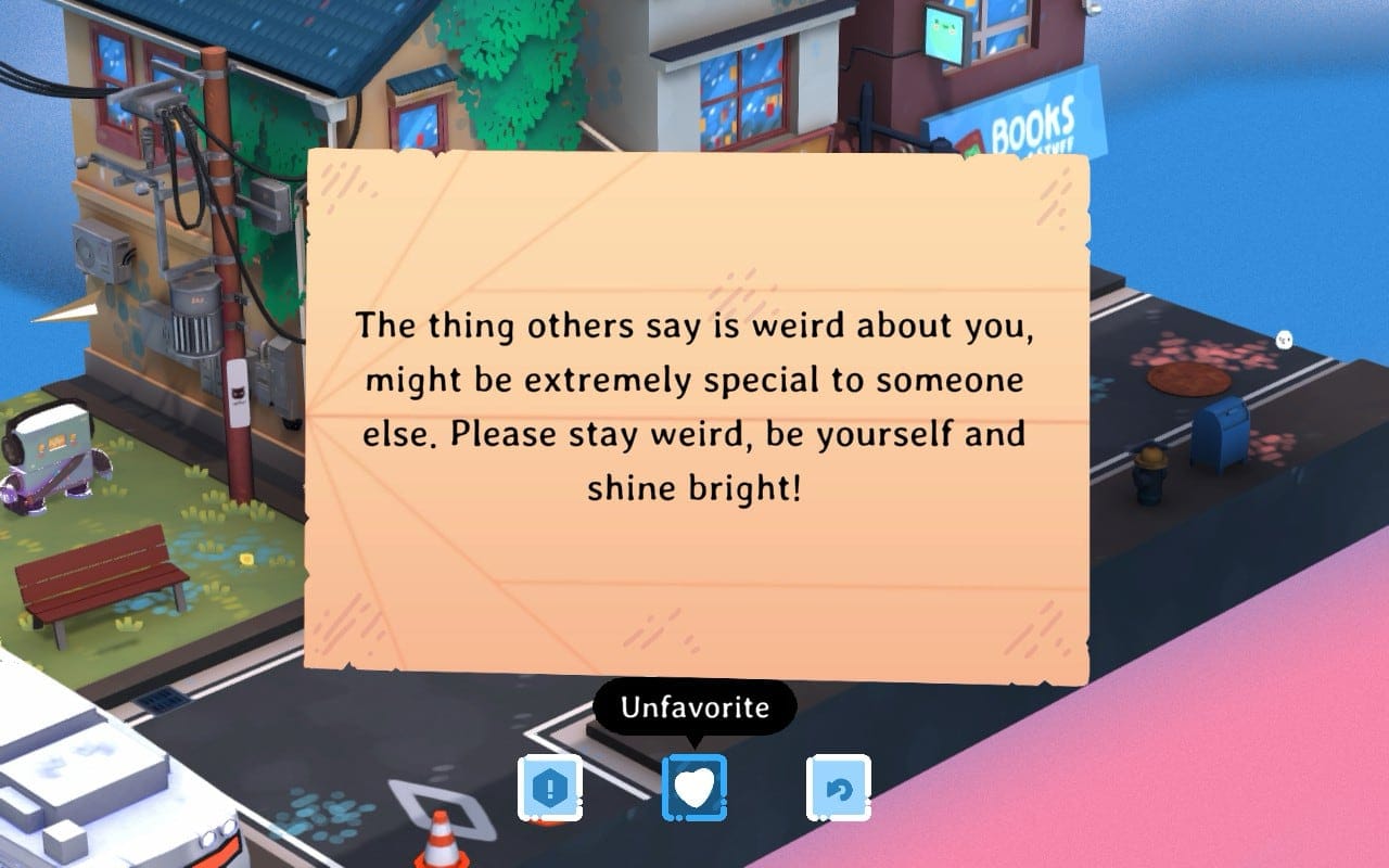 A screenshot from the PC game Kind Words 2 showing a positive message.