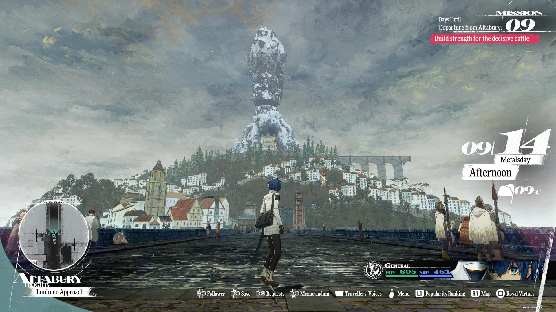 A screenshot from the PlayStation 5 game Metaphor: ReFantazio showing a fantasy town.