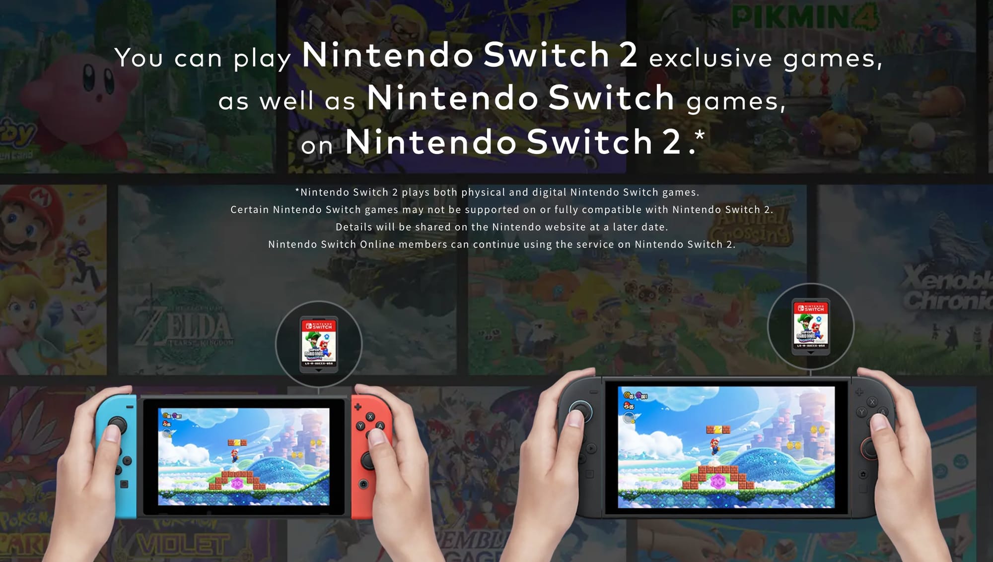 An image on the Nintendo website with a disclaimer saying Switch 2 plays Switch 2 exclusive games.