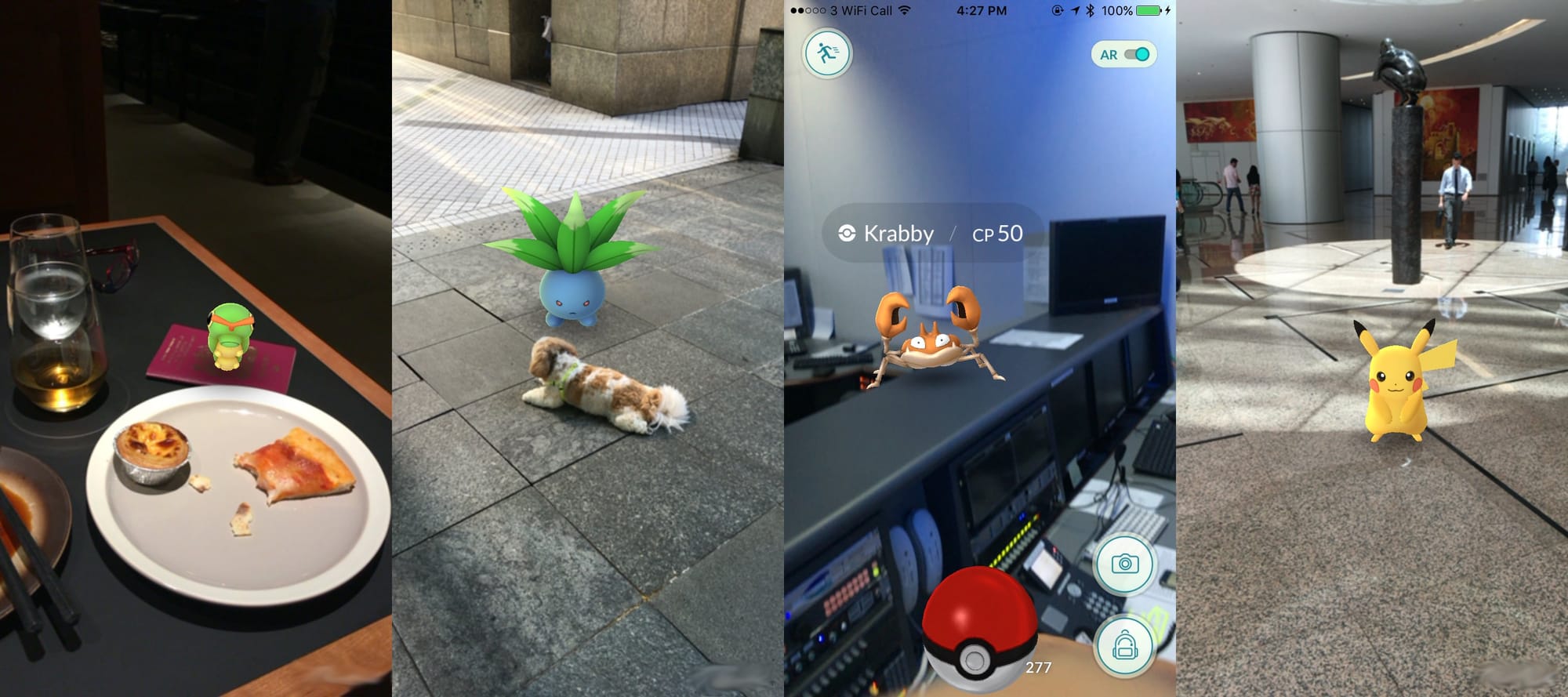 Photos of Pokémon in the "real world" with Pokémon Go's augmented reality feature.