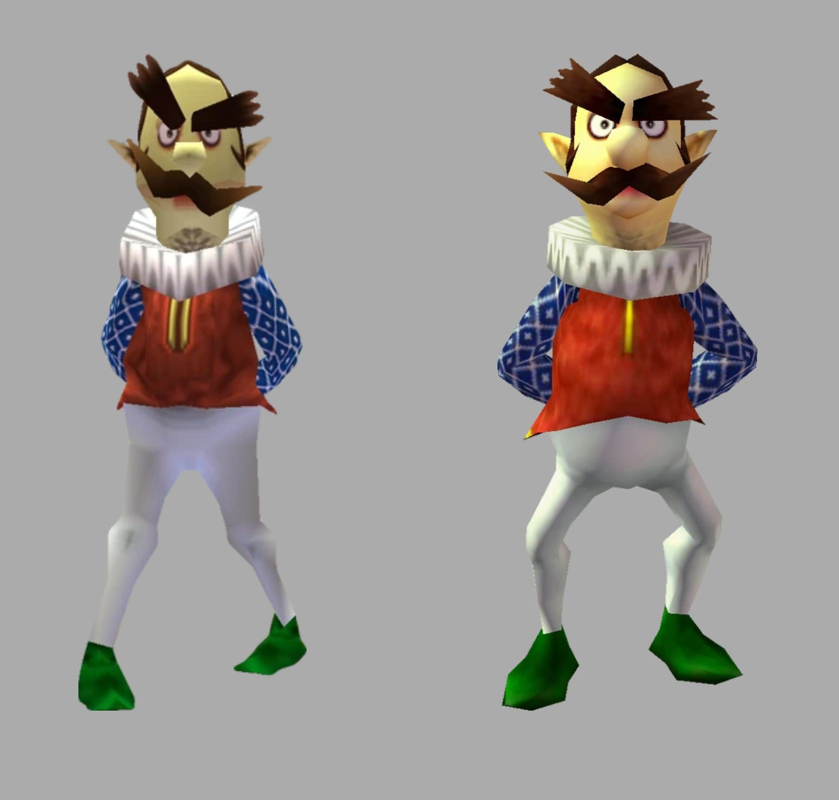 A side-by-side comparison of Ingo from Ocarina of Time and Gorman from Majora's Mask. They are identical.