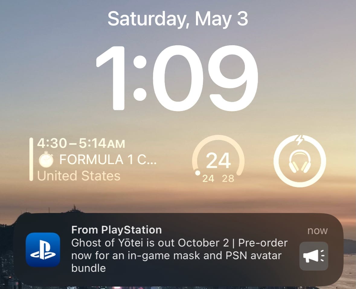 A screenshot from my iPhone showing a notification for pre-orders for Ghost of Yōtei.