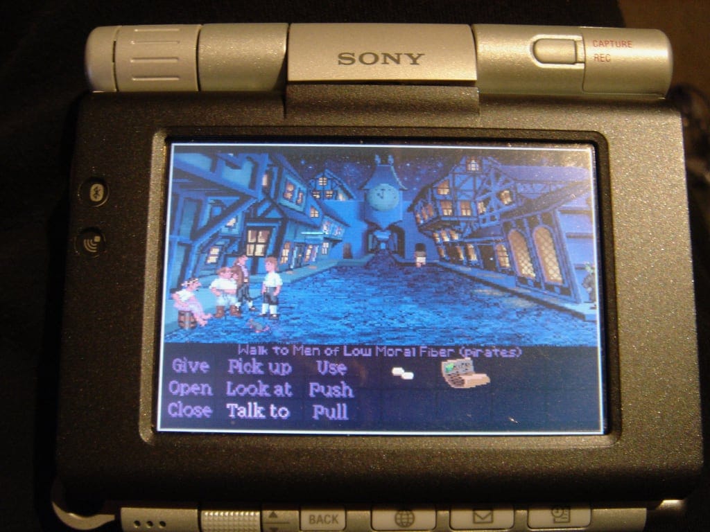 The Secret of Monkey Island running on a Sony Clié UX50 PDA.