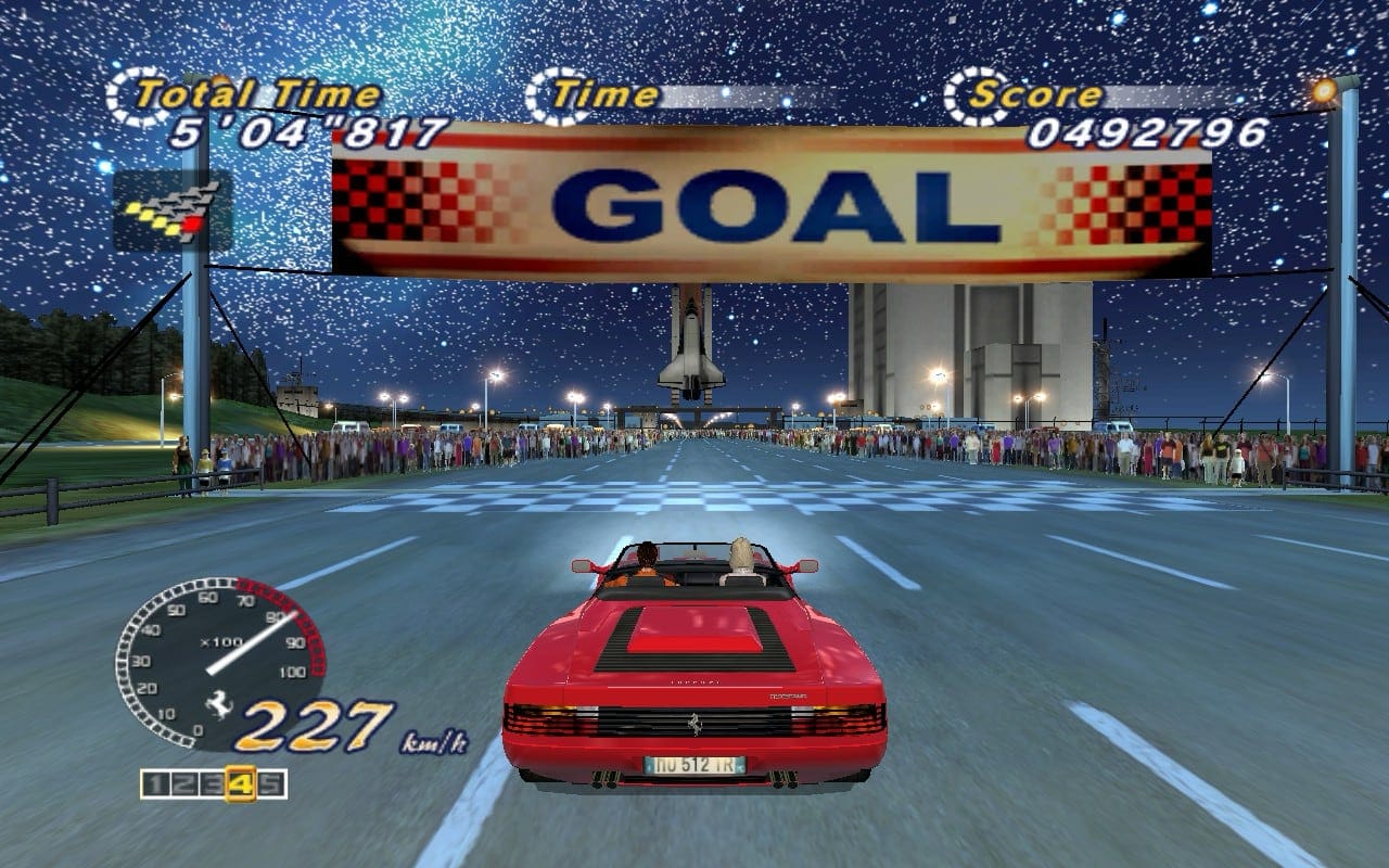 A screenshot from the game OutRun 2006 running on a Steam Deck.