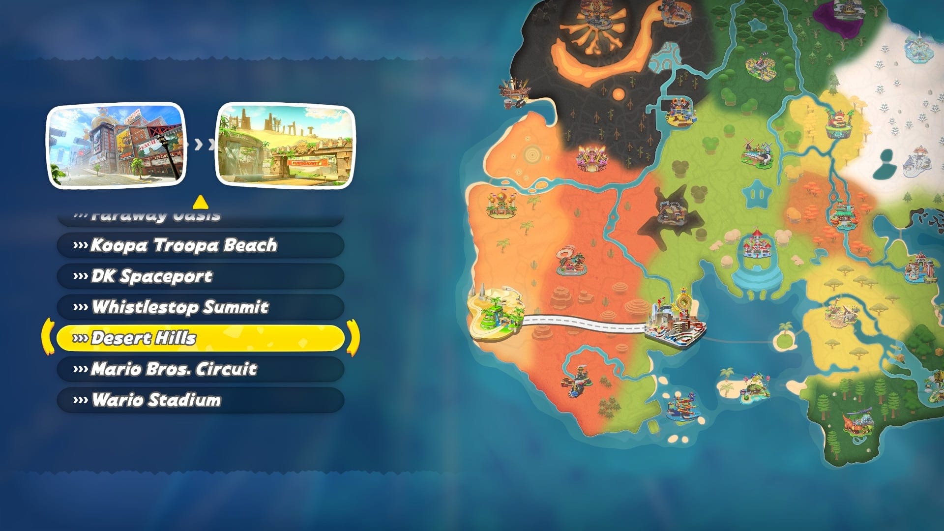 A screenshot showing the map in Mario Kart World for Nintendo Switch 2.
