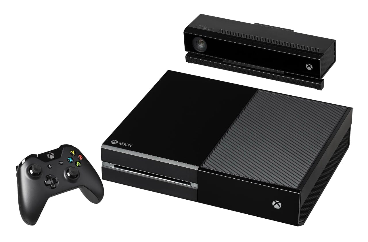 Microsoft Xbox One console with a controller and Kinect camera.