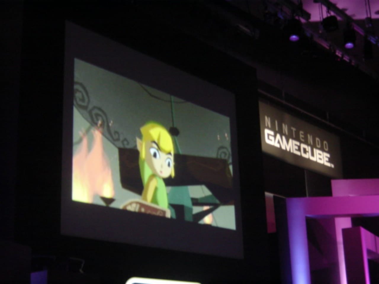 A photo of a screen showing the original trailer for The Legend of Zelda: The Wind Waker.