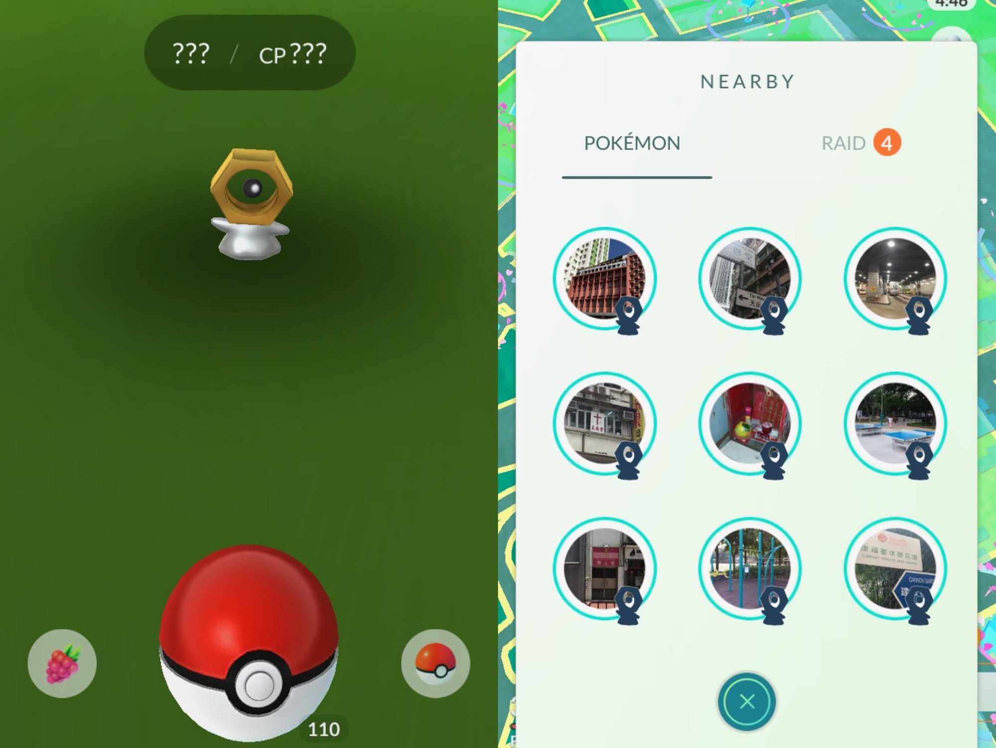 Meltan appearing in Pokémon Go for the first time.