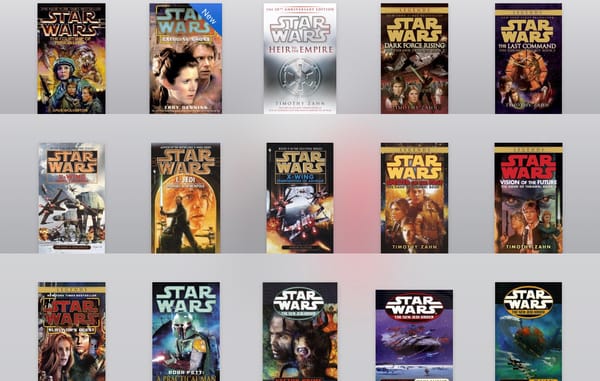 A screenshot from Apple iBooks showing a selection of Star Wars novels