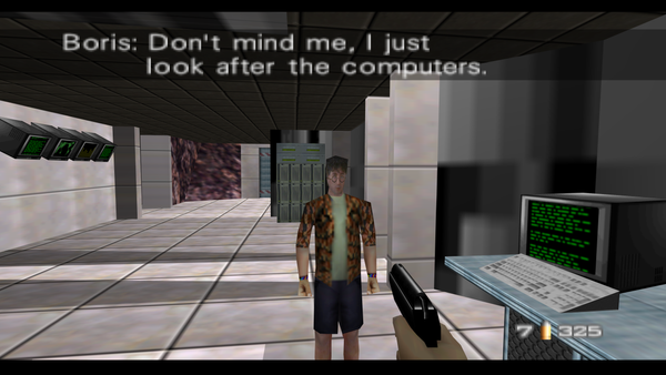 A screenshot from the re-release of the N64 game GoldenEye 007.