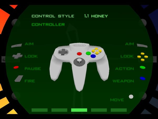 A screenshot from the video game GoldenEye 007 showing the controller layout selection.